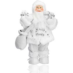 Foto van Vrolijk kerstman tas vol cadeautjes witte kerstman tafeldecoratie winterdecoratie kerstpop figuur van muts tot b