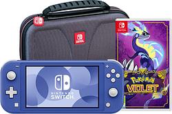 Foto van Nintendo switch lite blauw + pokémon violet + bigben beschermtas