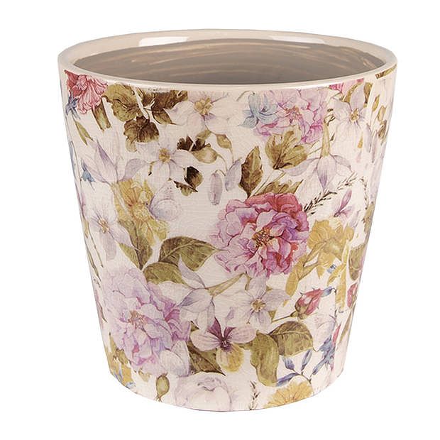 Foto van Clayre & eef bloempot ø 19x18 cm roze beige keramiek bloemen bloempot binnen plantenpot plant pot roze bloempot binnen