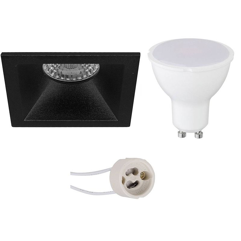 Foto van Led spot set - pragmi pollon pro - gu10 fitting - inbouw vierkant - mat zwart - 6w - natuurlijk wit 4200k - verdiept -