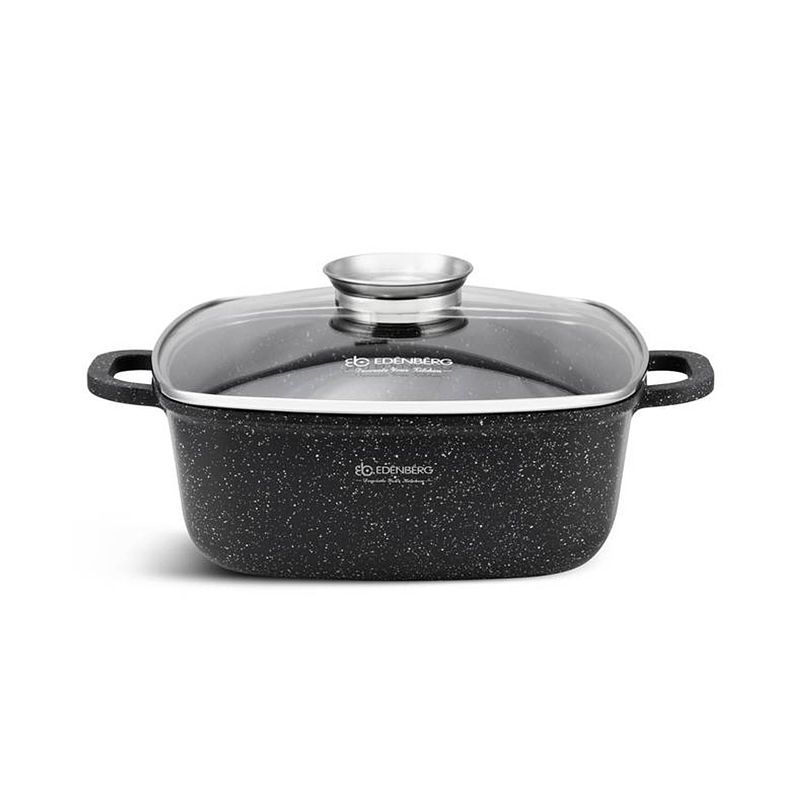 Foto van Edënbërg stonetec line - luxe aluminium kookpan/braadpan met deksel - 2,8 liter - zwart, gietaluminium