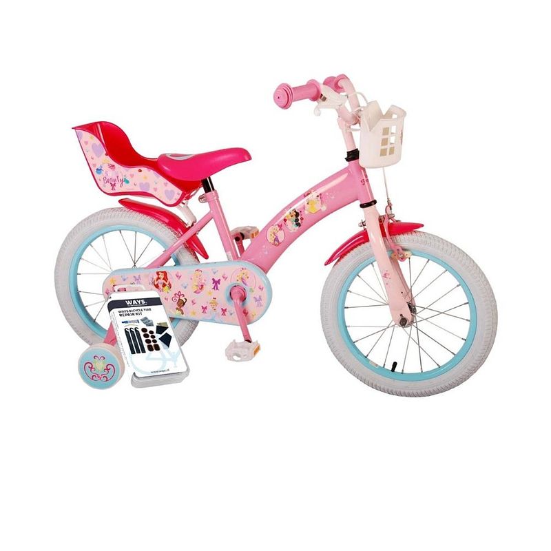 Foto van Volare kinderfiets disney princess - 16 inch - roze - inclusief ways bandenplakset