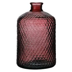 Foto van Natural living bloemenvaas scubs bottle - robijn rood geschubt transparant - glas - d18 x h31 cm - vazen