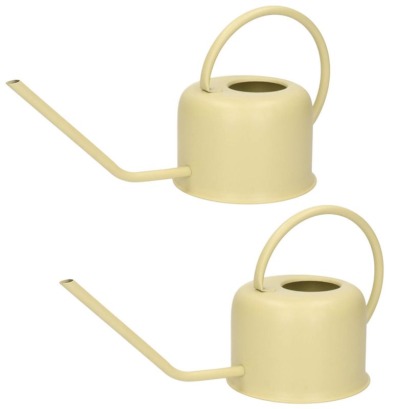 Foto van 2x stuks retro metalen / rvs gieters retro groen voor binnen 1100 ml - gieters