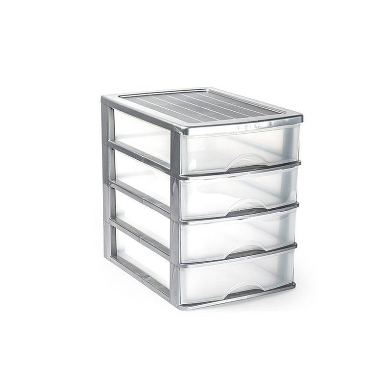 Foto van Ladeblok/bureau organizer met 4 lades grijs/transparant l 35,5 x b 27 x h 35 cm - ladeblok