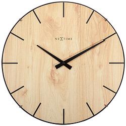 Foto van Wandklok nextime edge-wood-dome dia 35cm kunststof licht bruin