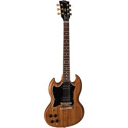 Foto van Gibson modern collection sg tribute lh natural walnut linkshandige elektrische gitaar met soft shell case