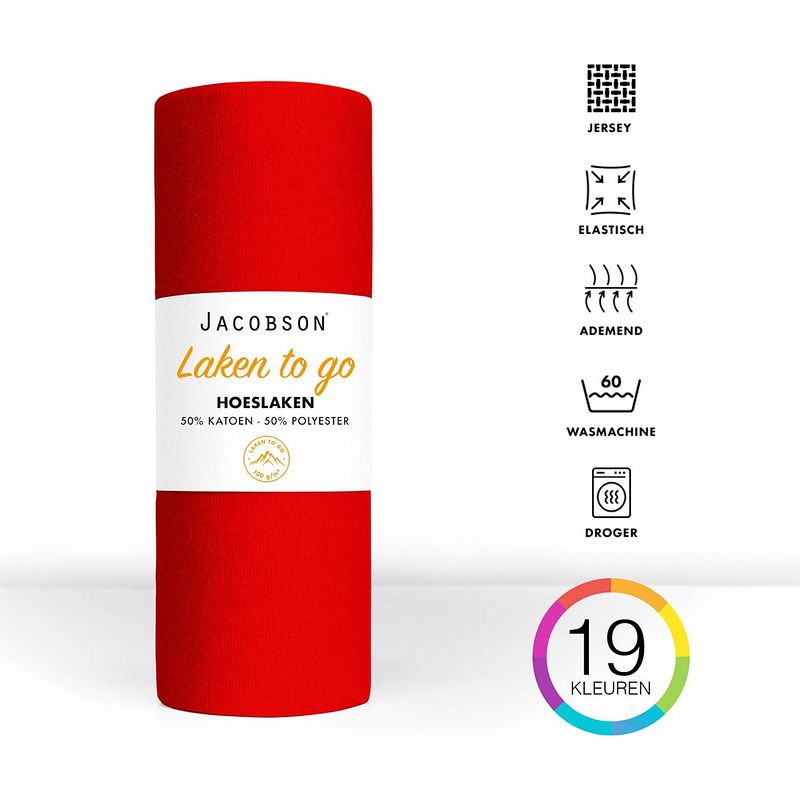 Foto van Jacobson - hoeslaken - 100x200cm - jersey katoen - tot 23cm matrasdikte - rood