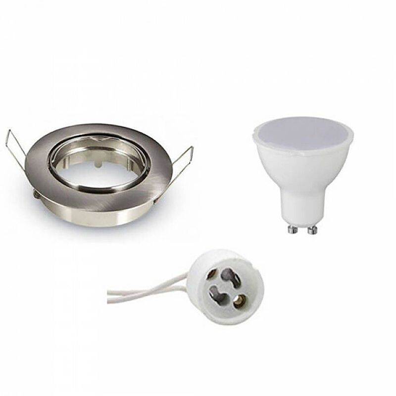 Foto van Led spot set - aigi - gu10 fitting - inbouw rond - mat chroom - 4w - helder/koud wit 6400k - kantelbaar ø82mm