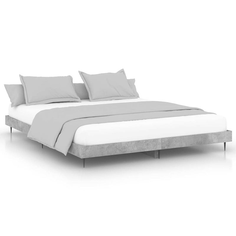 Foto van The living store bedframe - betongrijs - 203 x 203 x 20 cm - duurzaam hout en metaal - multiplex lattenbodem