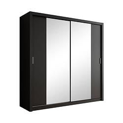 Foto van Meubella kledingkast blake - mat zwart - 220 cm - met spiegel