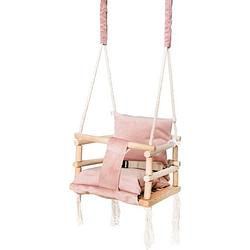 Foto van Babyschommel voor binnen - 3-in-1 roze plafondhanger - baby swing seat - gemaakt van hout