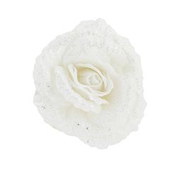 Foto van 1x stuks decoratie bloemen roos wit glitter op clip 18 cm - kersthangers