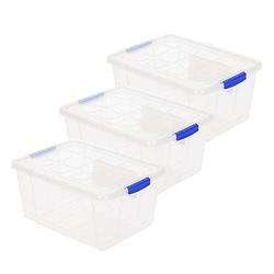 Foto van 3x stuks opslagboxen/bakken/organizers met deksel 16 liter 40 x 30 x 21 cm transparant plastic - opbergbox