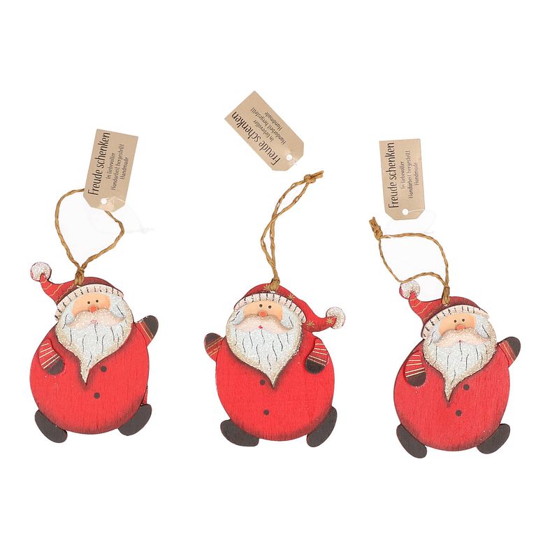 Foto van Kersthangers set van 3 stuks houten kerstman ornamenten 10 cm - kersthangers