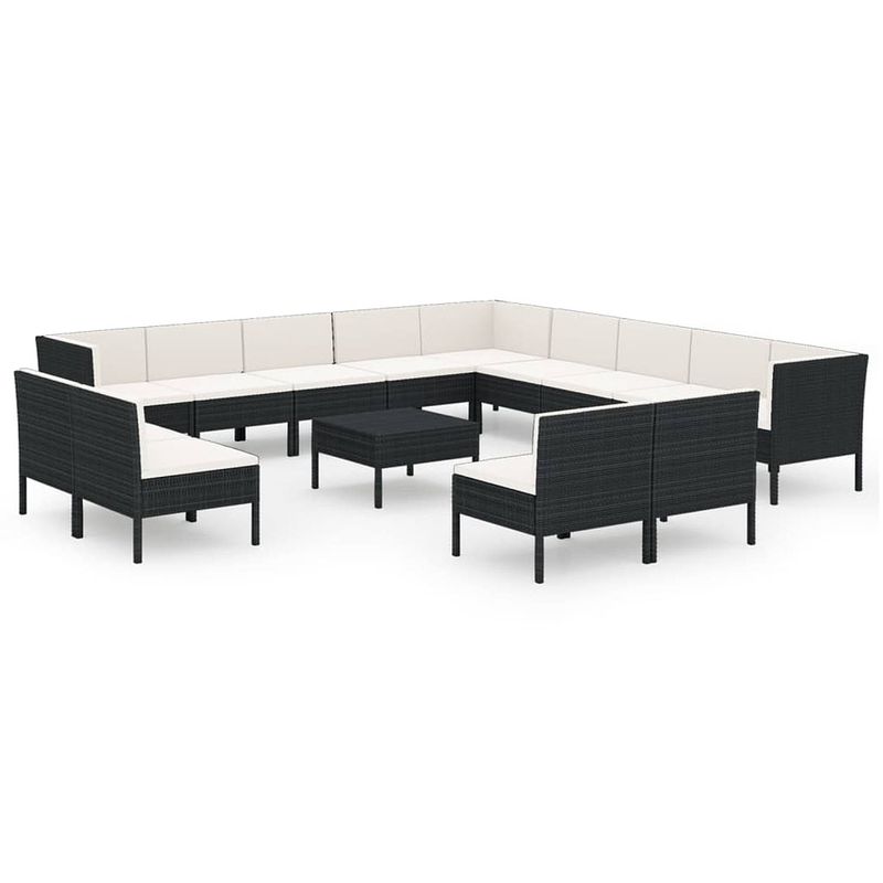 Foto van Vidaxl 14-delige loungeset met kussens poly rattan zwart