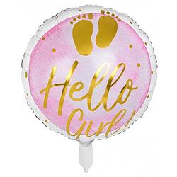 Foto van Boland folieballon hello girl! 45 cm roze/wit/goud