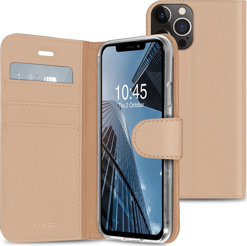 Foto van Accezz wallet case voor apple iphone 13 pro telefoonhoesje goud