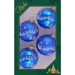 Foto van 8x stuks luxe glazen kerstballen 7 cm blauw met witte slee - kerstbal