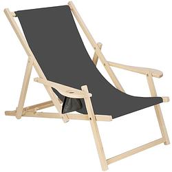 Foto van Ligbed strandstoel ligstoel verstelbaar armleuningen beukenhout handgemaakt grafiet