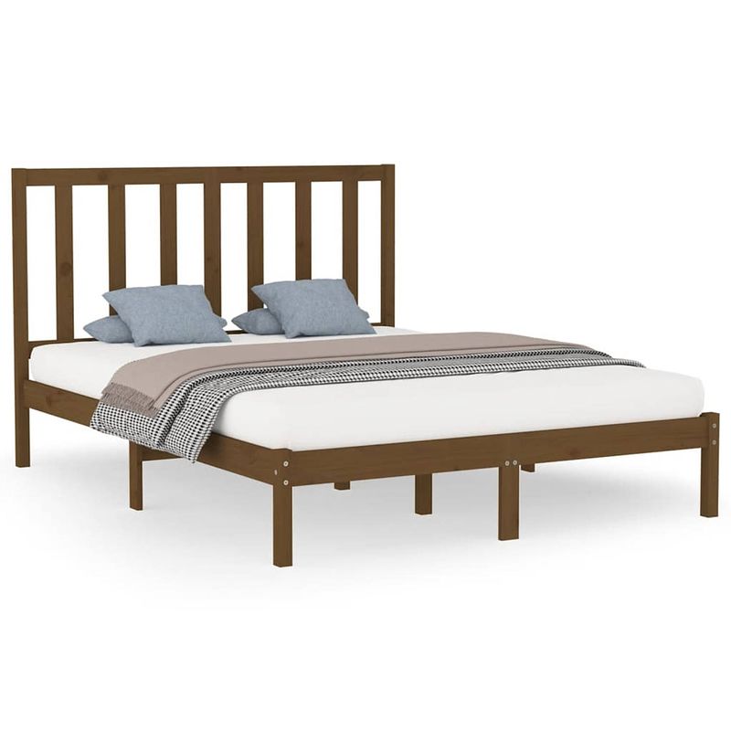 Foto van The living store bedframe - grenenhout - 205.5 x 156 x 100 cm - honingbruin - 150 x 200 cm (5ft king size) - montage