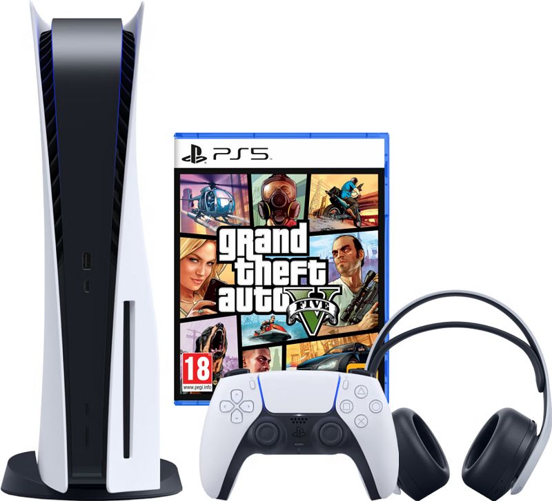 Foto van Playstation 5 disc edition + gta 5 + 3d pulse gaming headset