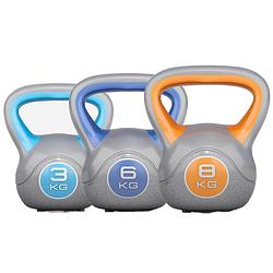 Foto van Gorilla sports kettlebells - kunststof trendy - 3 kg, 6 kg & 8 kg - set van 3