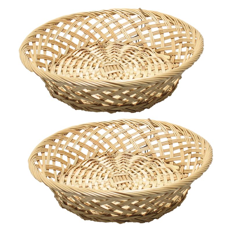 Foto van Broodmand rond - 2x - d33 cm - mandje rotan/riet - broodmand