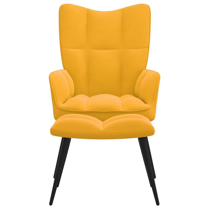 Foto van The living store relaxstoel met voetenbank fluweel mosterdgeel - fauteuil