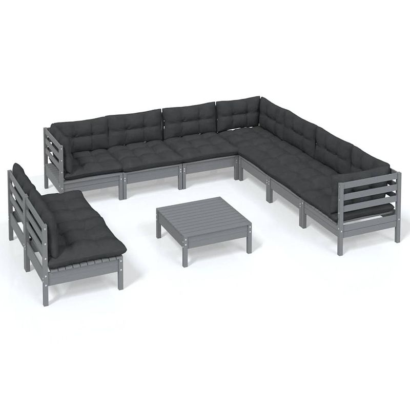 Foto van Vidaxl 10-delige loungeset met kussens massief grenenhout grijs