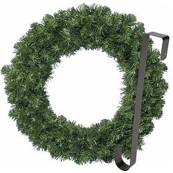 Foto van Kerstkrans 50 cm - groen - met zwarte hanger/ophanghaak - kerstversiering - kerstkransen