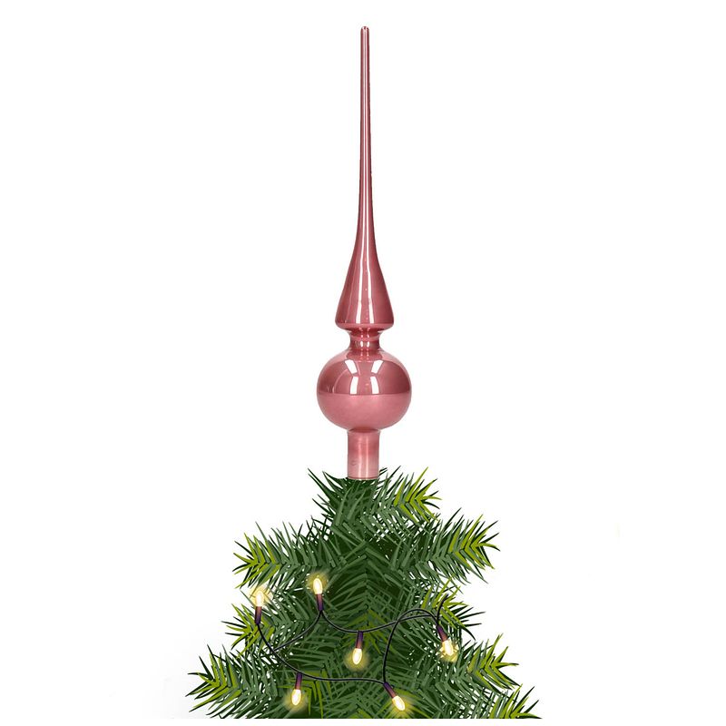 Foto van Glazen kerstboom piek/topper velvet roze glans 26 cm - kerstboompieken