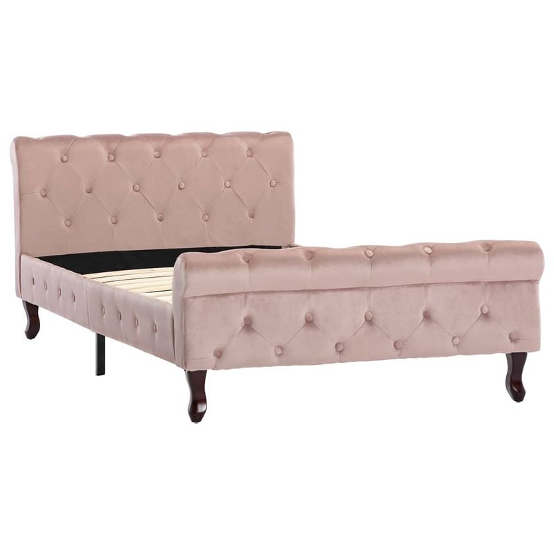 Foto van The living store bedframe classic - roze - 226 x 106.5 x 74 cm - gemaakt van fluweel - multiplex - staal en