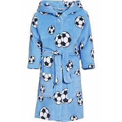 Foto van Blauwe badjas/ochtendjas met voetbal print voor kinderen. 134/140 (9-10 jr) - badjassen