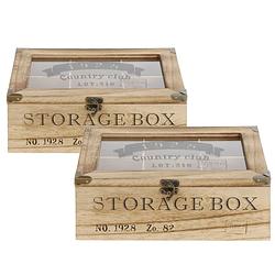 Foto van 2x stuks houten theedoos bruin storage box 9-vaks 25 x 25 x 9 cm - theedozen