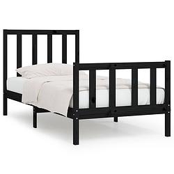 Foto van The living store bedframe - zwart - massief grenenhout - 195.5 x 95.5 x 69.5 cm - inclusief hoofdeind