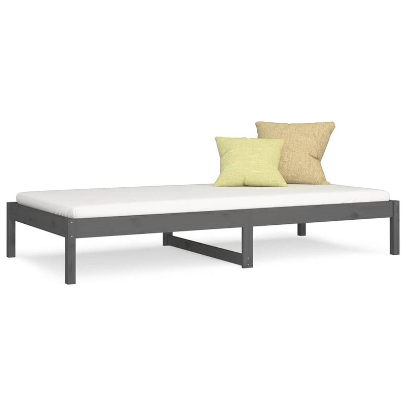 Foto van The living store bed the living store - bedden - massief grenenhout - 195 x 96 x 30 cm - grijs