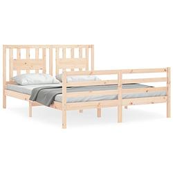 Foto van The living store houten bedframe - grenenhout - multiplex lattenbodem - 205.5 x 155.5 x 100 cm