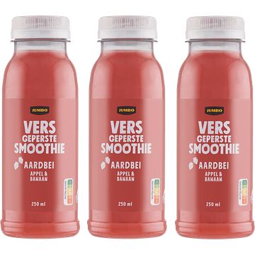 Foto van Jumbo verse smoothie aardbei, appel & banaan 3 x 250ml