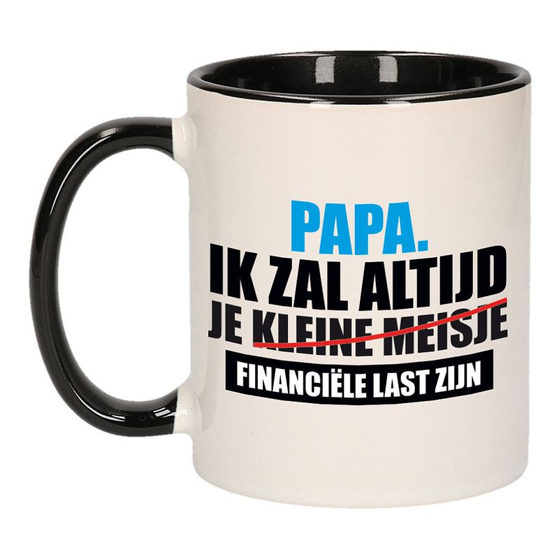 Foto van Papa financiele last mok / beker zwart wit 300 ml - cadeau mokken - vaderdag - feest mokken