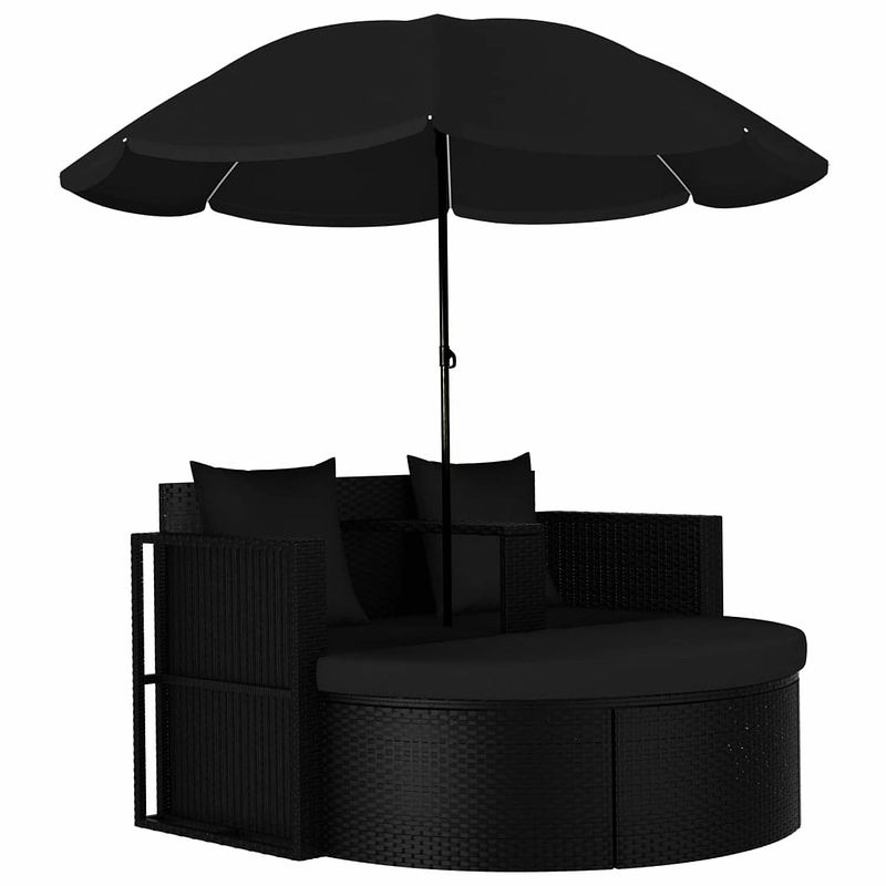 Foto van Vidaxl tuinbed met parasol poly rattan zwart