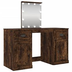 Foto van The living store kaptafel met led-verlichting - gerookt eiken - 130 x 50 x 132.5 cm