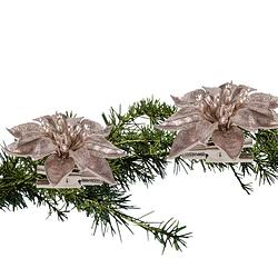 Foto van 2x stuks kerstboom bloemen kerstster roze glitter op clip 9 cm - kunstbloemen