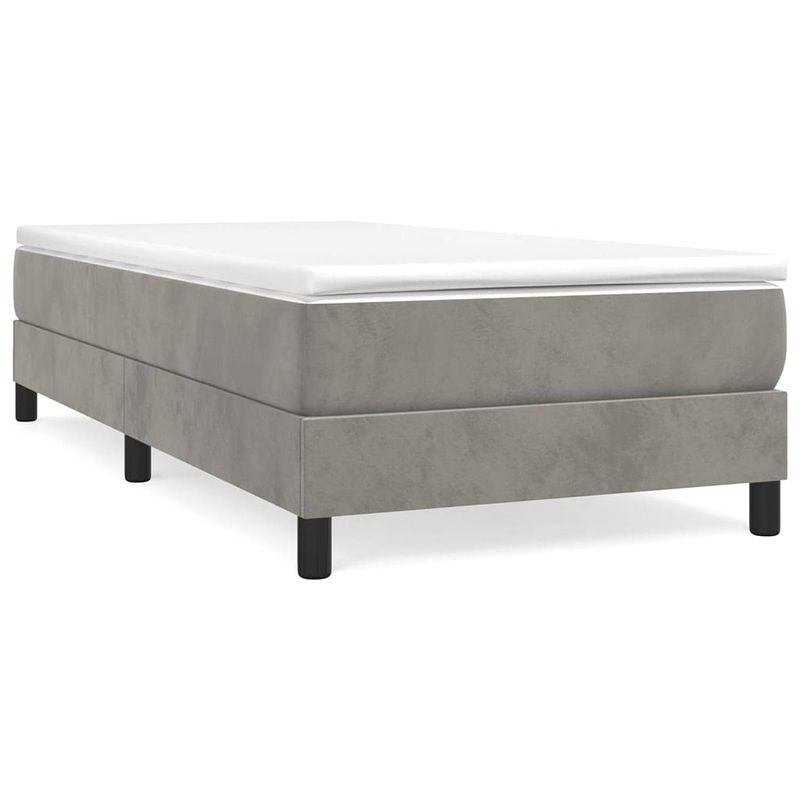 Foto van The living store boxspringbed - lichtgrijs - 203 x 90 x 25 cm - fluweel - pocketvering