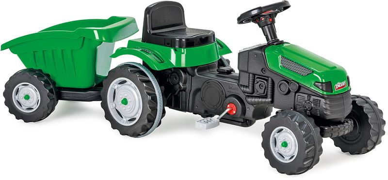 Foto van Amigo pilsan active traptractor met aanhanger groen/donkergrijs