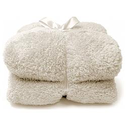 Foto van Droomtextiel teddy plaid white off 150 x 200 cm - teddy deken - super zacht - warm en donzig - bank plaid