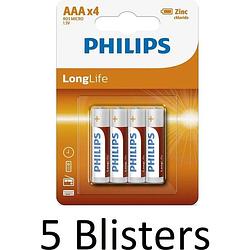 Foto van 20 stuks (5 blisters a 4 st) philips longlife aaa batterijen