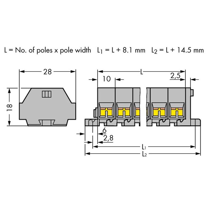 Foto van Wago 261-209 klemstrook 10 mm spanveer toewijzing: l grijs 25 stuk(s)