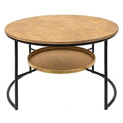 Foto van Clayre & eef salontafel rond ø 81*52 cm bruin, zwart hout, ijzer bijzettafel tafel bruin bijzettafel tafel