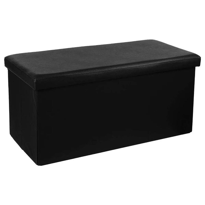 Foto van Atmosphera poef/hocker/voetenbankje - opbergbox - zwart - pu/mdf - 76 x 38 x 38 cm - poefs